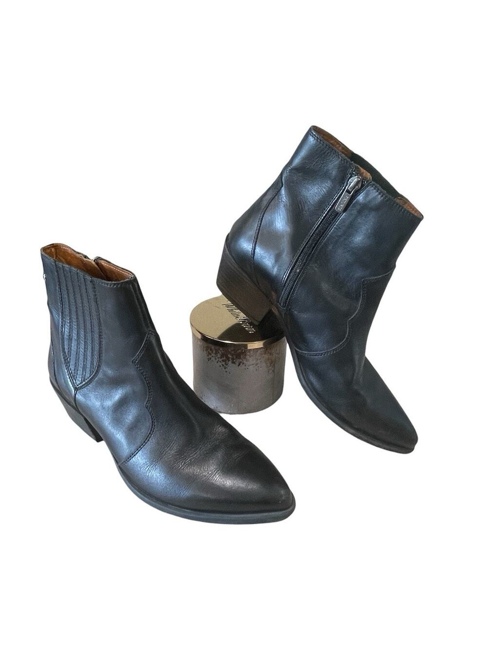 Women’s Pikolinos Black Leather Ankle Boots Vergel, Size EU 39/US 8.5-9 -Western